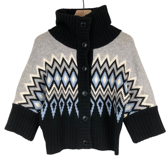 KINROSS Wool Cashmere Geometric Cardigan Sweater Women's XS Navy Gray 3/4 Sleeve - Picture 2 of 9